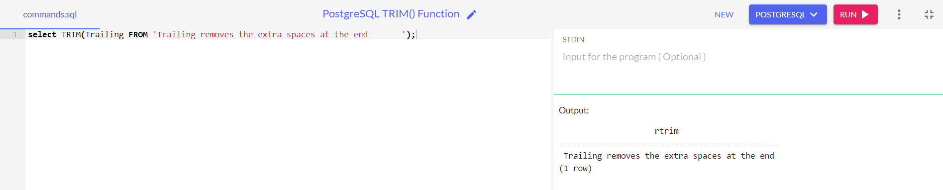 PostgreSQL TRIM() Function | Rtrim